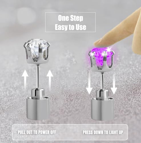 LED Crown Shaped Earrings - Shiny Glowing Studs - Purple - 1 Pair