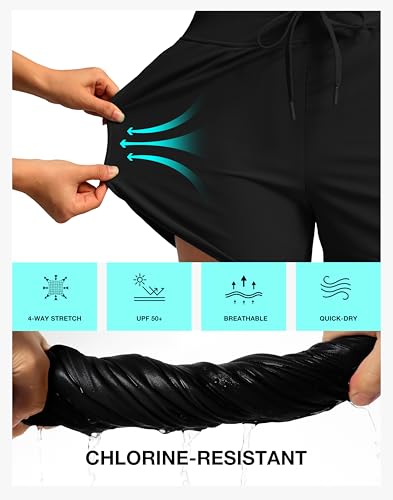 G Gradual Women's 4'' High Waist Swim Shorts with Pockets - Large Black