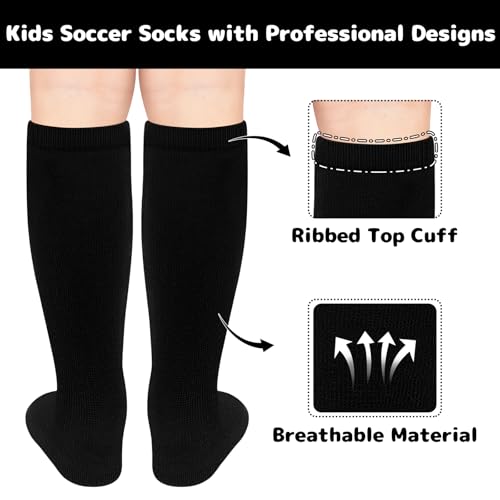 Youth Knee High Athletic Socks for Soccer Baseball - 3-6 Years, Pure Black