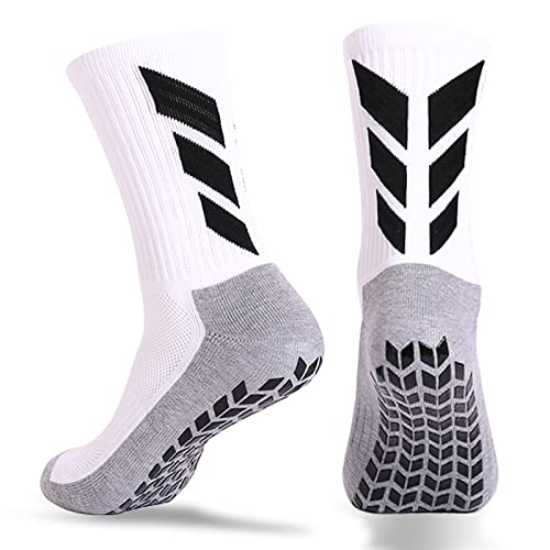 Non-Slip Grip Socks for Men - Soccer & Hospital Use - Size 6-12 - White