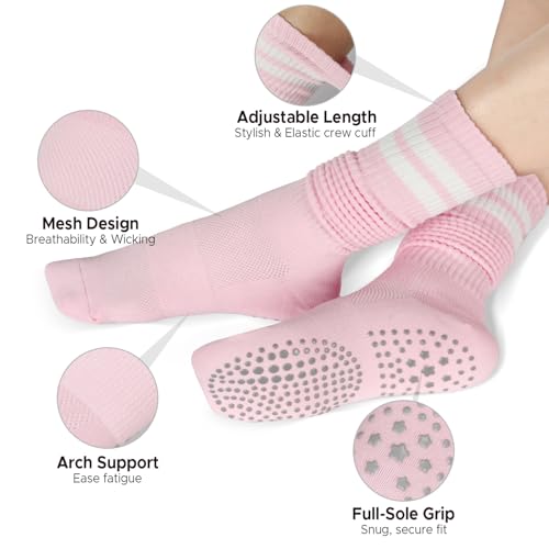 Slouchy Pilates Crew Socks with Grips for Yoga & Barre - Multicolor-02