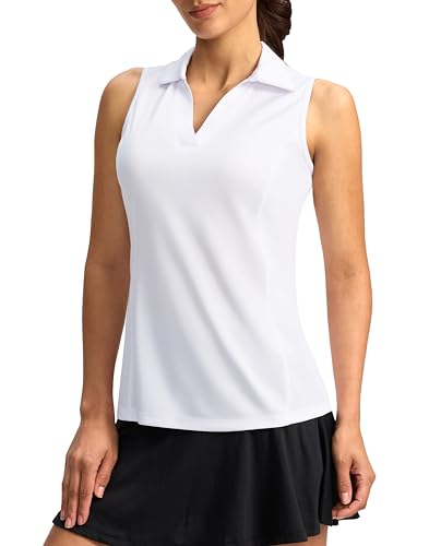 G Gradual Women's Sleeveless Golf Shirt - Lightweight V-Neck, Medium, White
