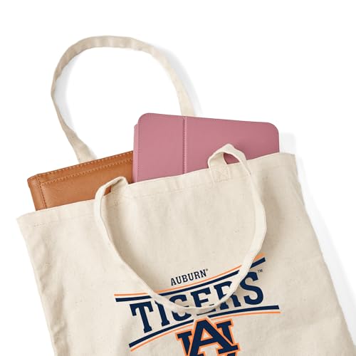 Canvas Tote Bag with Shoulder Straps - Auburn Tigers, 14" x 15", Beige