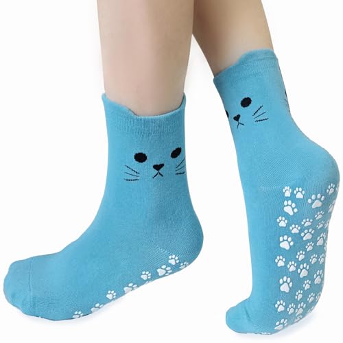 Grippy Pilates Socks for Women - Cat Paw Non-Slip Socks - Blue