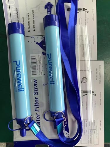 Purewell 4-Pack Water Filter Straws for Camping Hiking Survival Emergency Gear