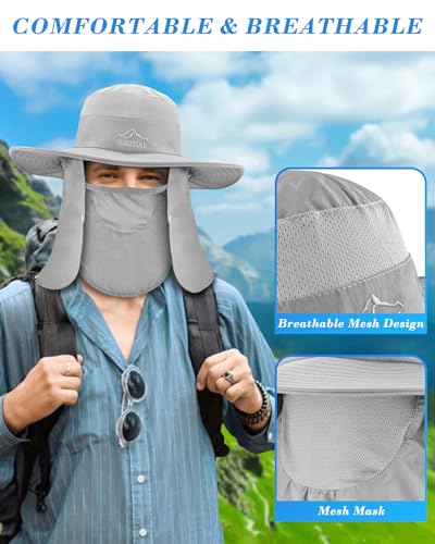 UPF 50+ Sun Hat with Face & Neck Flap - Light Grey One Size