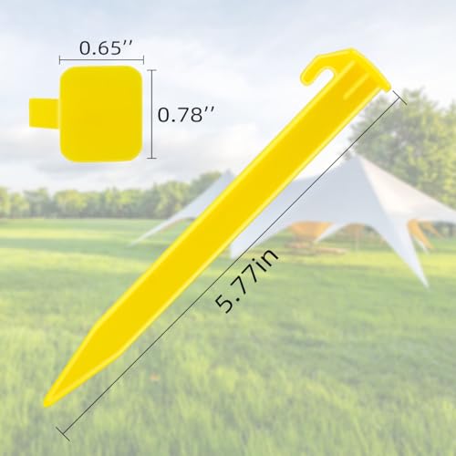10 Pack Heavy Duty Plastic Tent Stakes - Yellow Camping & Garden Pegs