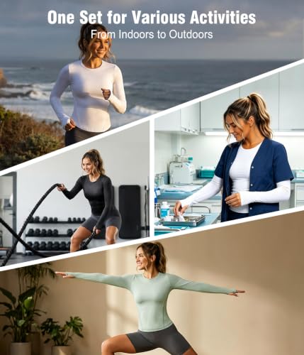 CL Convallaria Women's Long Sleeve Compression Shirt - Athletic Top (Medium, Black/White/Haze Blue/Light Pink) - Underscrubs