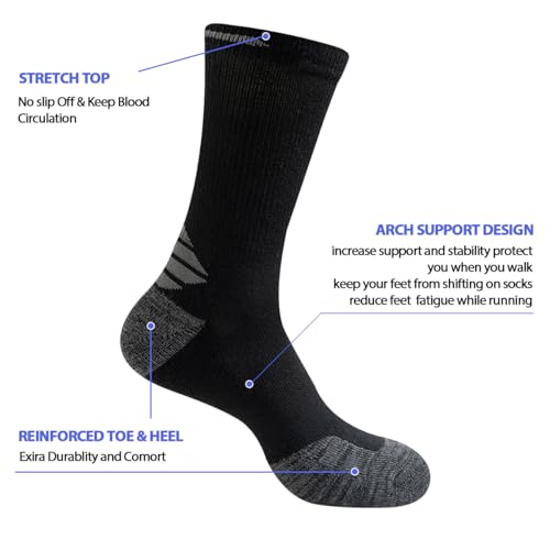 JOYNÉE Men's Black 5 Pairs Lightweight Breathable Crew Socks for Workout & Sports