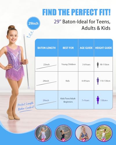 29 Inch Twirling Baton with Carrying Bag & Ribbons - White Tip