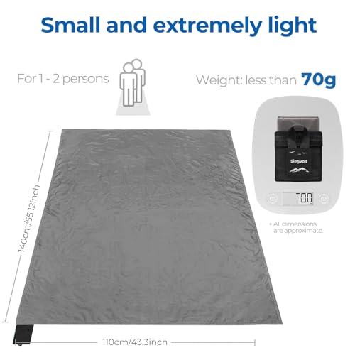 Compact Sand-Proof Picnic Blanket 43x55" - Gray (Black Pack)