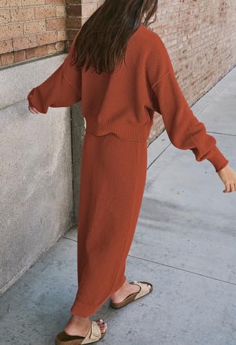 Pink Queen Women's Small Titian Orange 2-Piece Sweater Set - Oversized Top & Maxi Skirt