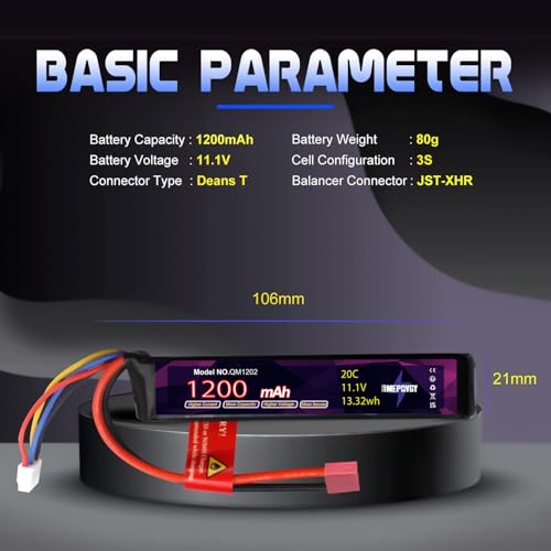 11.1V 1200mAh 3S LiPo Battery Pack for Airsoft Guns - T Plug