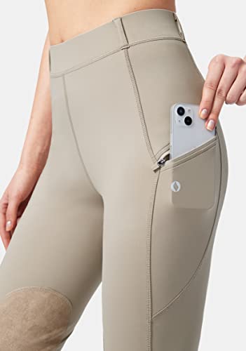 Knee-Patch Horse Riding Pants with Zipper Pockets - Taupe, Small