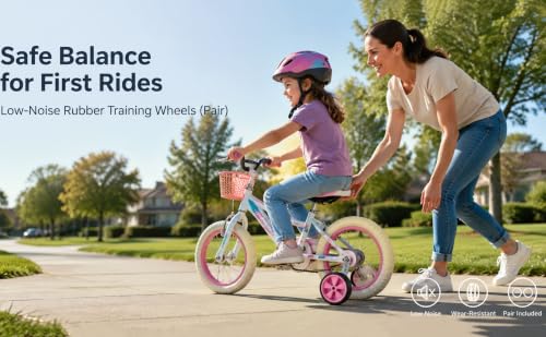 Bicycle Training Wheels for Kids - Low Noise Rubber Support