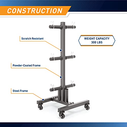 Heavy-Duty Olympic Weight Plate Tree with Wheels - Black