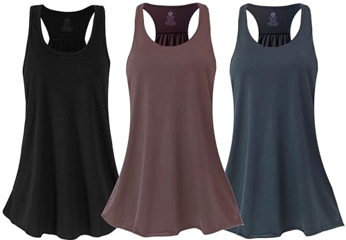 XX-Large Women's Flowy Racerback Athletic Tank Top - Black/Slate/Mav Pack of 3