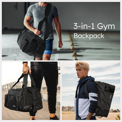 Kookoomia Large Black Convertible Gym & Travel Bag with Shoes & Wet Pocket