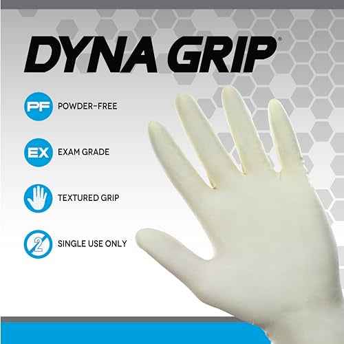 Dyna Grip Powder-Free Premium Latex Disposable Gloves | 7 Mil - 2XL - 100 Count | Textured Grip, Beaded Cuff, Single Use | for Automotive, Industrial, Janitorial, MRO, Food Service | 650-1005,White