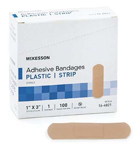 Adhesive Strip Bandages - 1 x 3 Inch Plastic Rectangle, Sterile - 100 Pack
