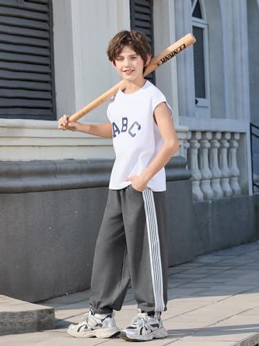 Boys Athletic Sweatpants with Pocket & Drawstring - Dark Gray, 9-10Y