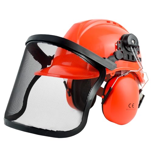 Chainsaw Helmet with Face and Ear Muffs, Forestry Safety Helmet for Mowing, Trimming, Yard Work, Landscaping, Construction and Weed Whacking