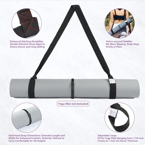 Yoga Mat Carrier Strap - Adjustable Thick Sling for Large Mats - Black