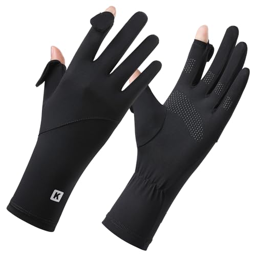 UV Protection Full Finger Gloves for Women - Medium Black