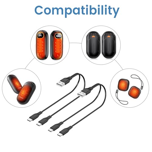 Dual USB-C Charging Cable for Magnetic Hand Warmers - 1.6 Ft Cable