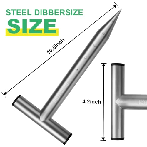 Gardtech Hand Dibber Garden Tool with 5 Inch Measuring Scale,Stainless Steel Bulb Planter Tool,Seed Dibber for Planting & Sowing Seed