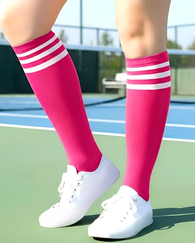 Classic Athletic Knee High Socks - Pink & White Stripes