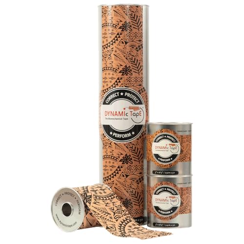Dynamic Tape Original - Biomechanical Athletic Tape | 4 Way Stretch & Stronger Recoil Than Kinesiology Tape | Designed for Muscle & Joint Load Management | High-Load Sports Use (2" Black/Beige Roll)