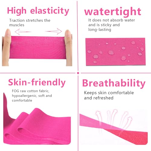 Kinesiology Tape - 2" x 16.4 ft Pink Uncut Athletic Tape, Latex-Free