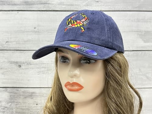 Maryland State Flag Crab Shaped Embroidered Dad Hats - Navy Blue (Shenbors)