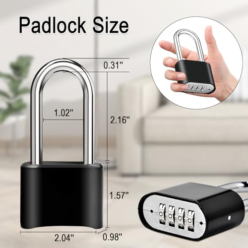 4pcs Combination Lock, 4-Digit Heavy Duty Combo Lock, Combination Padlock Outdoor Waterproof Gate Locks for Outdoor Fence, Locker, Sheds, Gym, Gate Hasps(4pcs, Long Shackle)