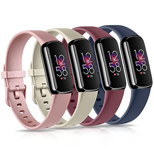 Amzpas 4-Pack Fitbit Luxe Replacement Silicone Bands Small Gold Rose Red Navy Blue