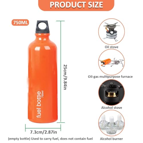 750ml Aluminum Fuel Bottle for Camping, Portable Kerosene & Petrol Container