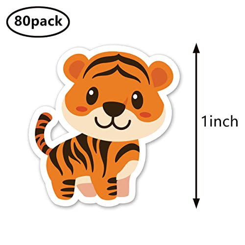 Tiger Stickers - 1 Inch Adhesive Labels, 80-Pack for Crafts
