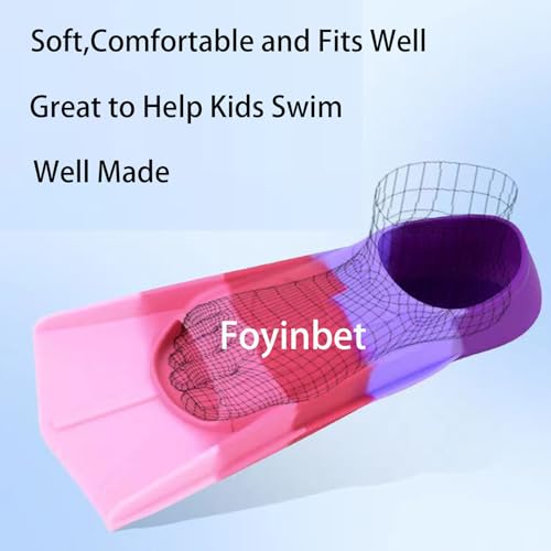 Foyinbet Kids Swim Fins - Short Blade Training Flippers, XS Rose Red / Light Purple
