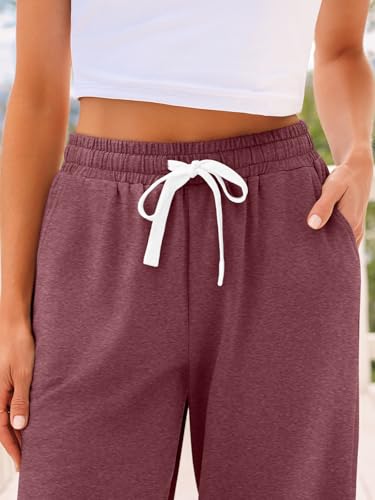 AUTOMET Women's High Waisted Lounge Sweatpants Jogger Pants with Pockets - Large Wine Red