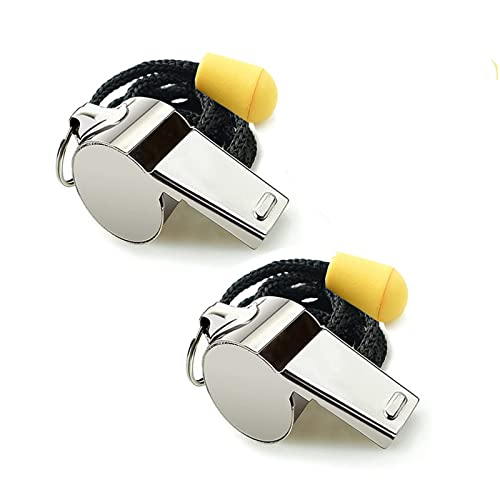 Stainless Steel Sports Whistles with Lanyards - 2 Pack