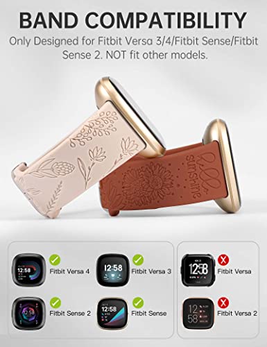 Minyee Floral Silicone Band for Fitbit Versa 4/3 & Sense 2 - Starlight & Brown, Sunflower & Dandelion Design, Soft Sport Strap for Women