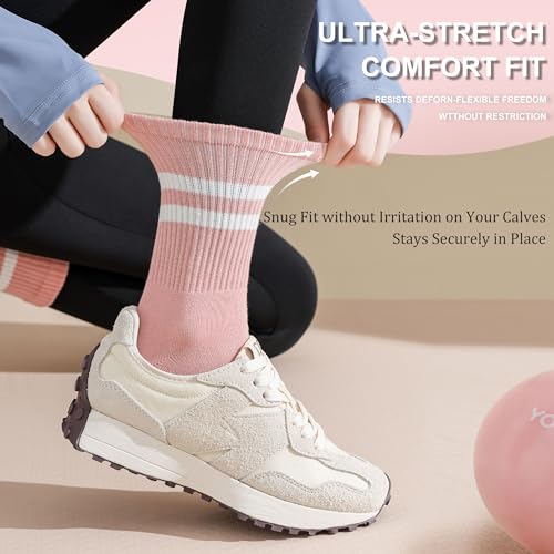 Non-Slip Pilates Socks for Women - Cotton Grippy Crew Socks, 3 Pairs - Color 11