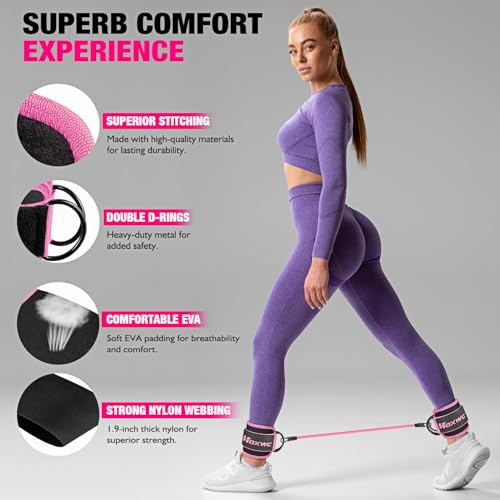 Ankle Resistance Bands with Cuffs for Leg & Booty Workouts - Pink
