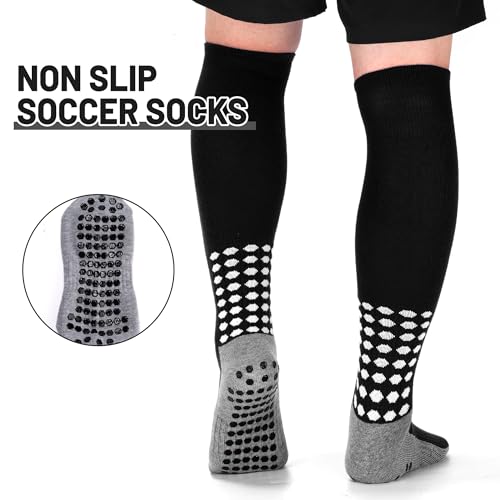 Ultrafun 2 Pairs Black and White Grip Soccer Socks for Men Women - Knee High, Non-Slip, Breathable, Moisture-Wicking Athletic Footwear