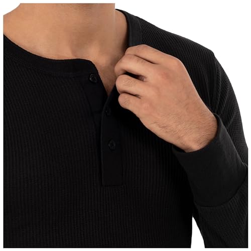 Men's Recycled Waffle Thermal Underwear Henley Top - Medium/Black - 1 Pack