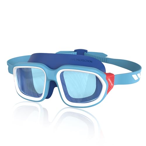 Water Time Kids Swim Goggles for Ages 4-12 (Blue) – Clear Vision, Anti-Fog, UV Protection, Comfortable Fit