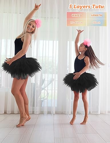 5-Layer Tulle Tutu Skirt for Women - One Size Black