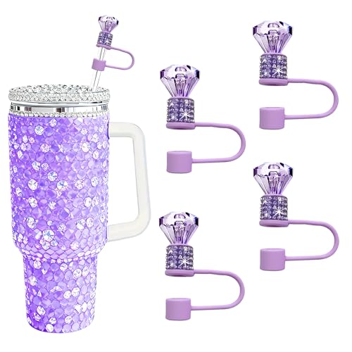 Purple Diamond Straw Topper Set - 4 Pcs Light Purple Rhinestone Caps