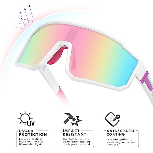Youth Baseball Sunglasses with TR90 Frame - White Frame Pink Lenses
